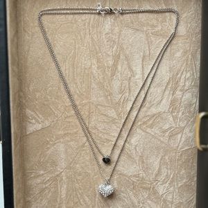 Double Chain, Layering Heart Necklace (Silver)